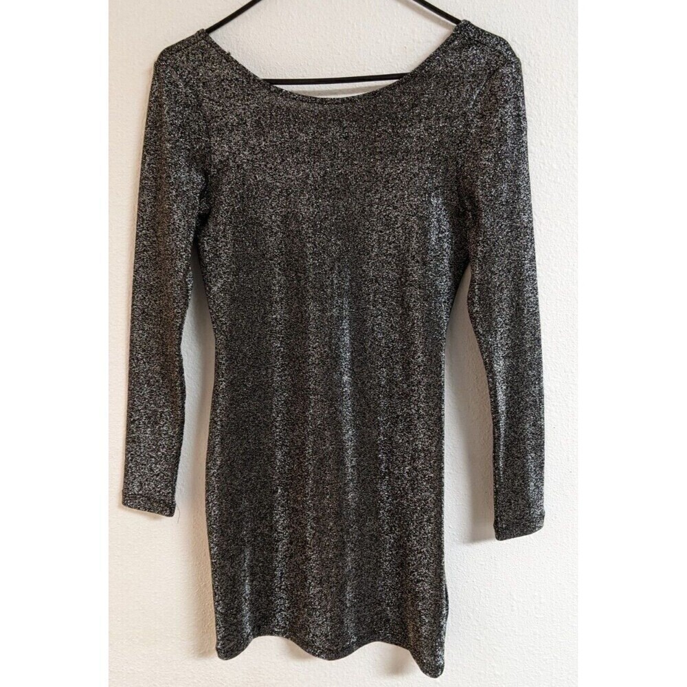 Women's DIVIDED H & M Black/Silver Metallic Scoop Back Holiday/Party Dress 8